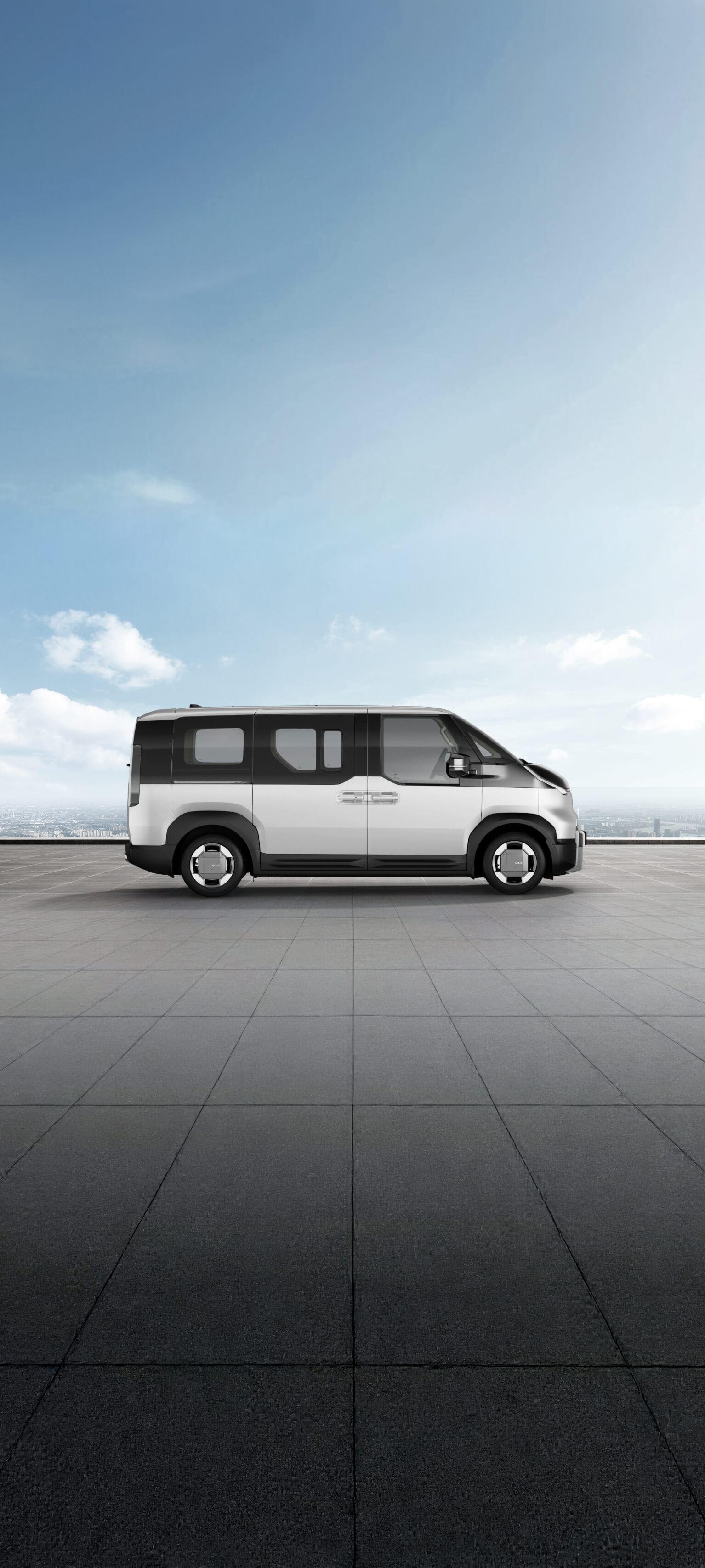 Side view of the Kia PV5 Passenger in snow white pearl shown on exterior color visualizer